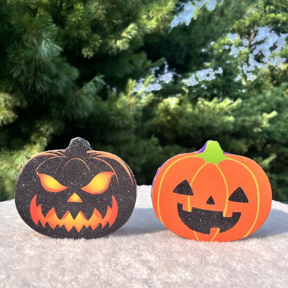 Vintage Greenbrier Halloween Pumpkin Jack O Lantern Glitter Gift Boxes Set of 2